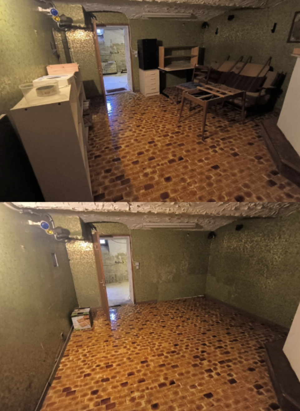 Aufgeräumter Keller mit Regalen und beschrifteten Kisten